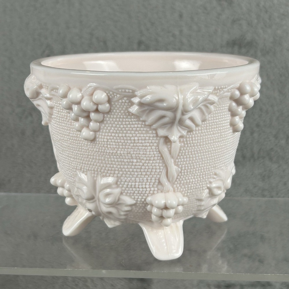 VINTAGE Jeannette Pink Milk Glass Footed Candy Dish Grape & Vines Pattern No Lid